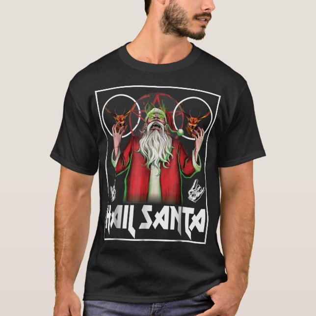 Hail Santa Sleigher Heavy Metal Ugly Christmas T-Shirt (Front)