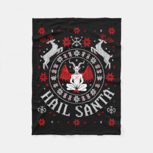 Hail Santa Ugly Christmas Sweater Meditating Demon Fleece Blanket