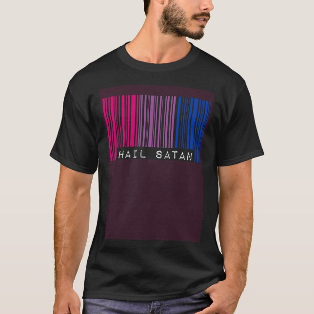 Hail Satan Bisexual Pride Flag Barcode Satanist Eq T-Shirt (Front)