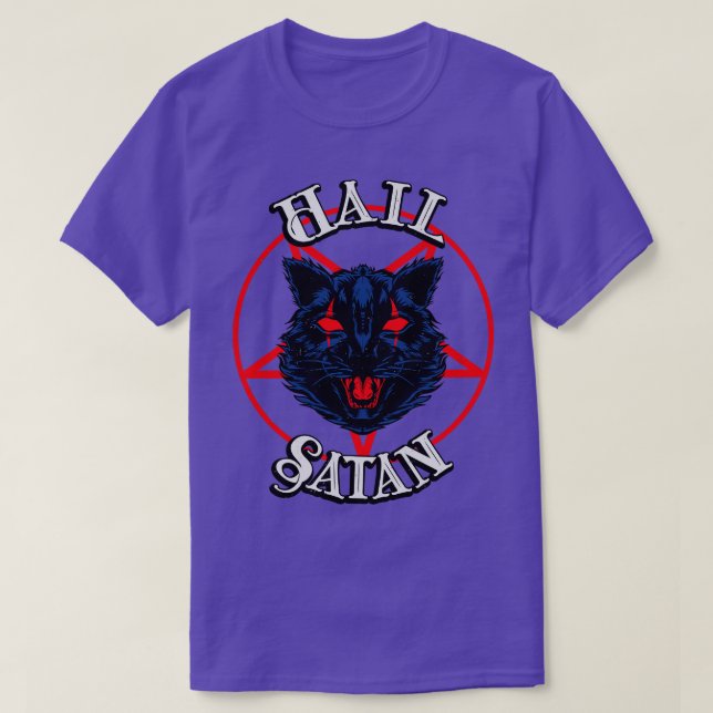 Hail Satan Demon Cat Black Metal Occult Kitty  T-Shirt (Design Front)