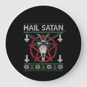 Hail Satan Goat Head Pentagram Funny Satanic Ugly Large Clock