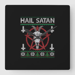 Hail Satan Goat Head Pentagram Funny Satanic Ugly Square Wall Clock