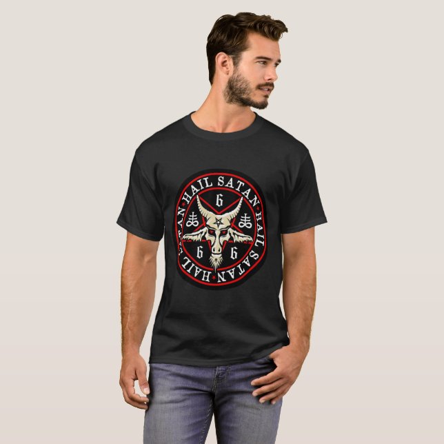 Hail Satan - Pentagram - Baphomet - 666 Cult Shirt (Front Full)