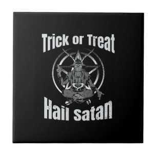 Hail Satan Pentagram Goat Halloween Ceramic Tile