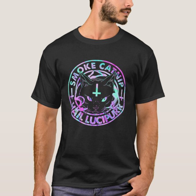 Hail Satan Smoke Catnip Hail Lucipurr Satanic Blac T-Shirt (Front)