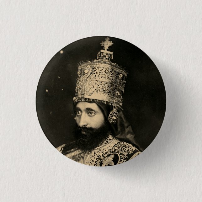 Haile Selassie - Jah - Messiah - Rastafari Button (Front)