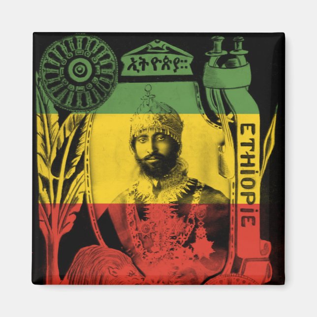 Haile Selassie Magnet Red Gold Green Rasta (Front)