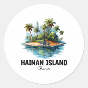 Hainan Island China Surfing Travel, Asia Tourist V Classic Round Sticker
