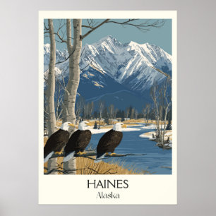 Haines Alaska Eagles Snowy Mountains Poster