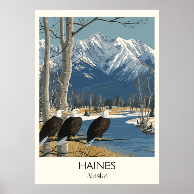 Haines Alaska Eagles Snowy Mountains Poster (Front)