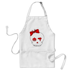 Hair Accessory Skull (Bow Detail - Red) Standard Apron