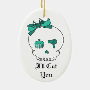 Hair Accessory Skull (Bow Detail - Turquoise) Ceramic Tree Decoration