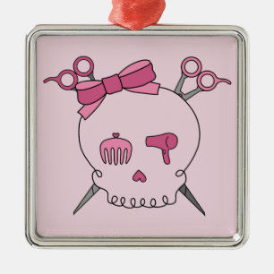 Hair Accessory Skull (Scissor Crossbones Pink) Metal Ornament
