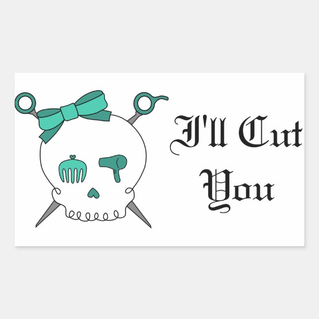 Hair Accessory Skull & Scissors (Turquoise) Rectangular Sticker (Front)
