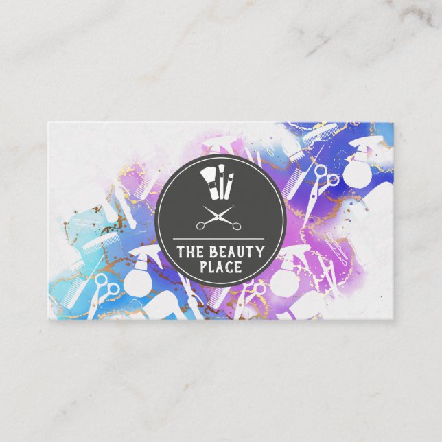 Hair and Make Up Tools | Watercolor Business Card (Front)