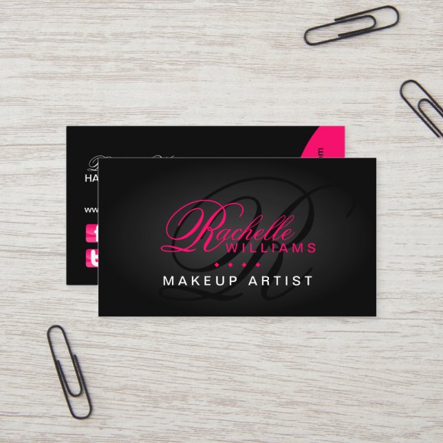 Hair and Makeup Artist Monogram Business Card (Front/Back In Situ)