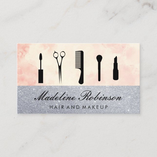 Hair and Makeup Glitter | Watercolor Appointment Card (Front)