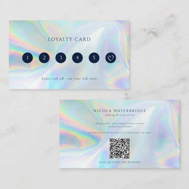 Hair and Makeup Holographic QR Code Business Loyalty Card (Front/Back)
