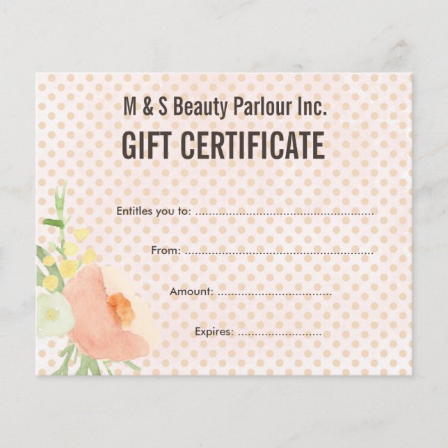 Hair Beauty Salon Gift Certificate Template Flyer (Front)