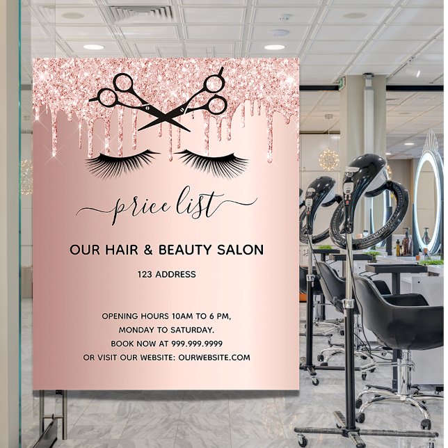 Hair beauty salon rose gold glitter pricelist flyer (Creator Uploaded)