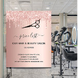 Hair beauty salon rose gold glitter pricelist flyer<br><div class="desc">A rose gold gradient background,  with glitter drips and a black scissors.  On front: The text: Price list. Personalise and add your name and address.
Back:  your text,  prices.

To keep the swashes only delete the sample text,  leave the spaces or emoji's in front and after the text.</div>