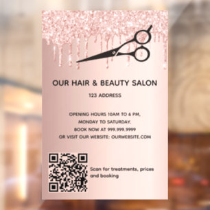 Hair beauty salon rose gold glitter QR code