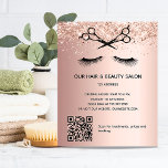 Hair beauty salon rose gold glitter QR code Flyer<br><div class="desc">A rose gold gradient background,  with glitter sparkles,  black scissors and eye lashes.  On front: The text: Price list. Personalise and add your name and address.  Create your own QR code by adding your url to your website or to your social media account. 
Back:  your text,  prices.</div>