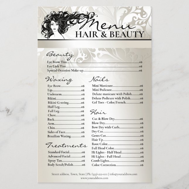 Hair Beauty Waxing Nails Treatment Price List Flyer (Front)