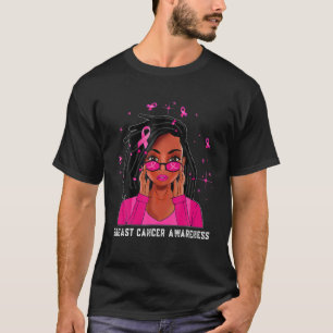 Hair Black Woman Pink Ribbon African Breast Cancer T-Shirt