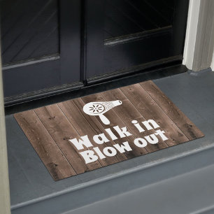 Hair Blow Dry Bar Salon Rustic Wood Welcome Doormat