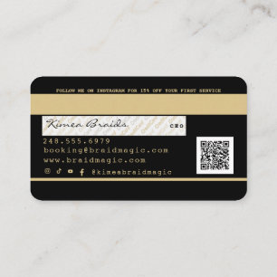Hair Braider Braiding Salon Black & Gold Credit Bu Business Card