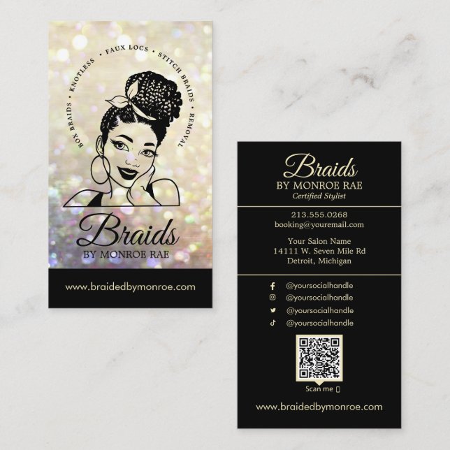 Hair Braider/Braids/Braiding/Salon - QR Code Business Card (Front/Back)