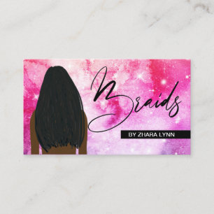 Hair Braider Salon Stylist Braids Pink Watercolor Business Card