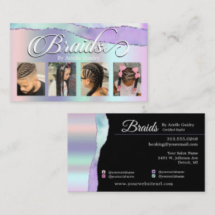 Hair Braiding Braid Salon Pastel Iridescent Purple Business Card