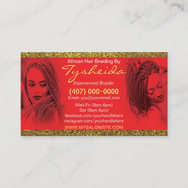 Hair Braiding Loctician Business Card Template (Front)