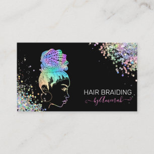 Hair Braiding Stylist Braid Salon Holographic  Business Card