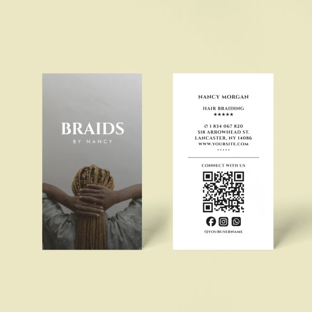 Hair Braiding Stylist Photo QR Code Business Card (Creator Uploaded)