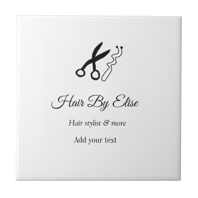 Hair by add name contact info social media website ceramic tile (Front)