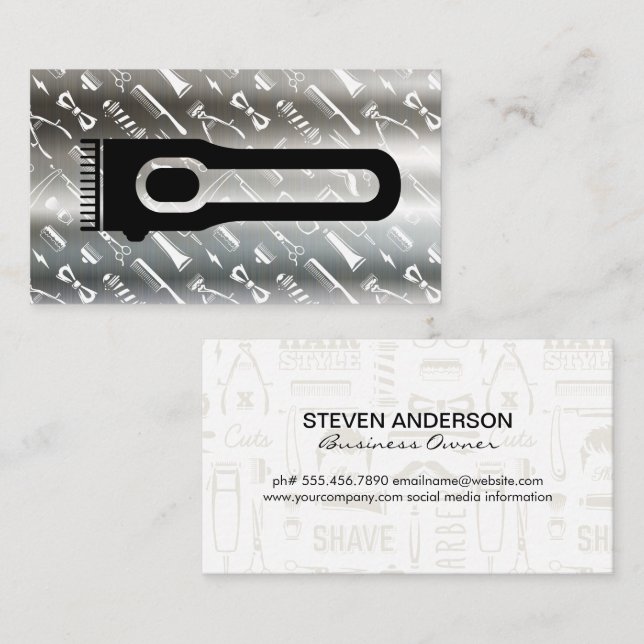 Hair Clippers | Barber Pattern | Metallic  Business Card (Front/Back)