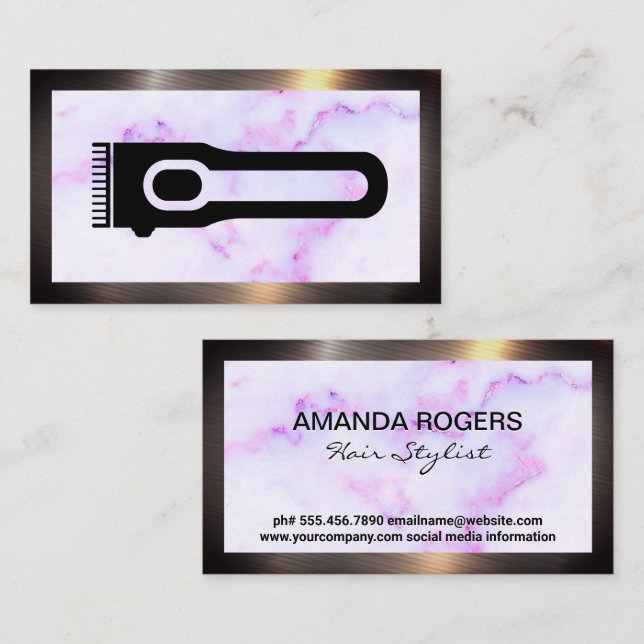 Hair Clippers | Marble | Metal Border Business Card (Front/Back)