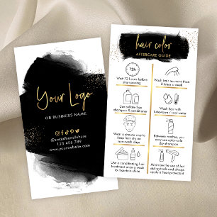 Hair Colour Aftercare Guide Black & Gold Salon Log Business Card