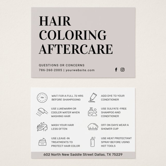 Hair Colouring Aftercare Business Card (Front & Back)