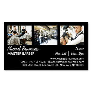 Hair Cut Salon with Three Custom Photo Barber Magnetic Business Card