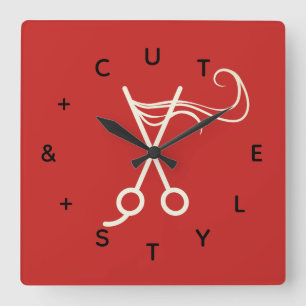 Hair Cut Scissors Letter Numbers Square Wall Clock