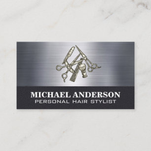 Hair Cut Tools Metallic Leather Business Card