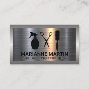 Hair Cutting Tools Metallic Background Business Card