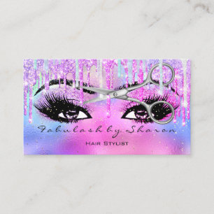 Hair Dresser Lashes Glitter Drips Holograph Pink Business Card