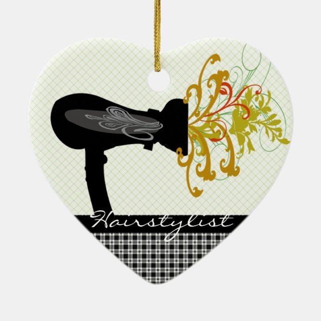 Hair Dryer Blowing  Flowers Hair Stylist Ceramic Ornament (Back)