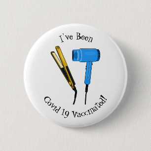 Hair dryer & hair straightener illustration 6 cm round badge