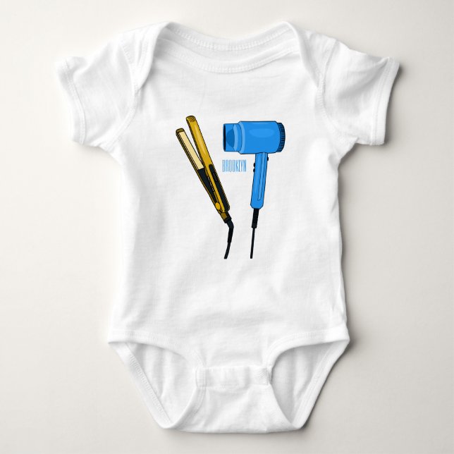 Hair dryer & hair straightener illustration baby bodysuit (Front)